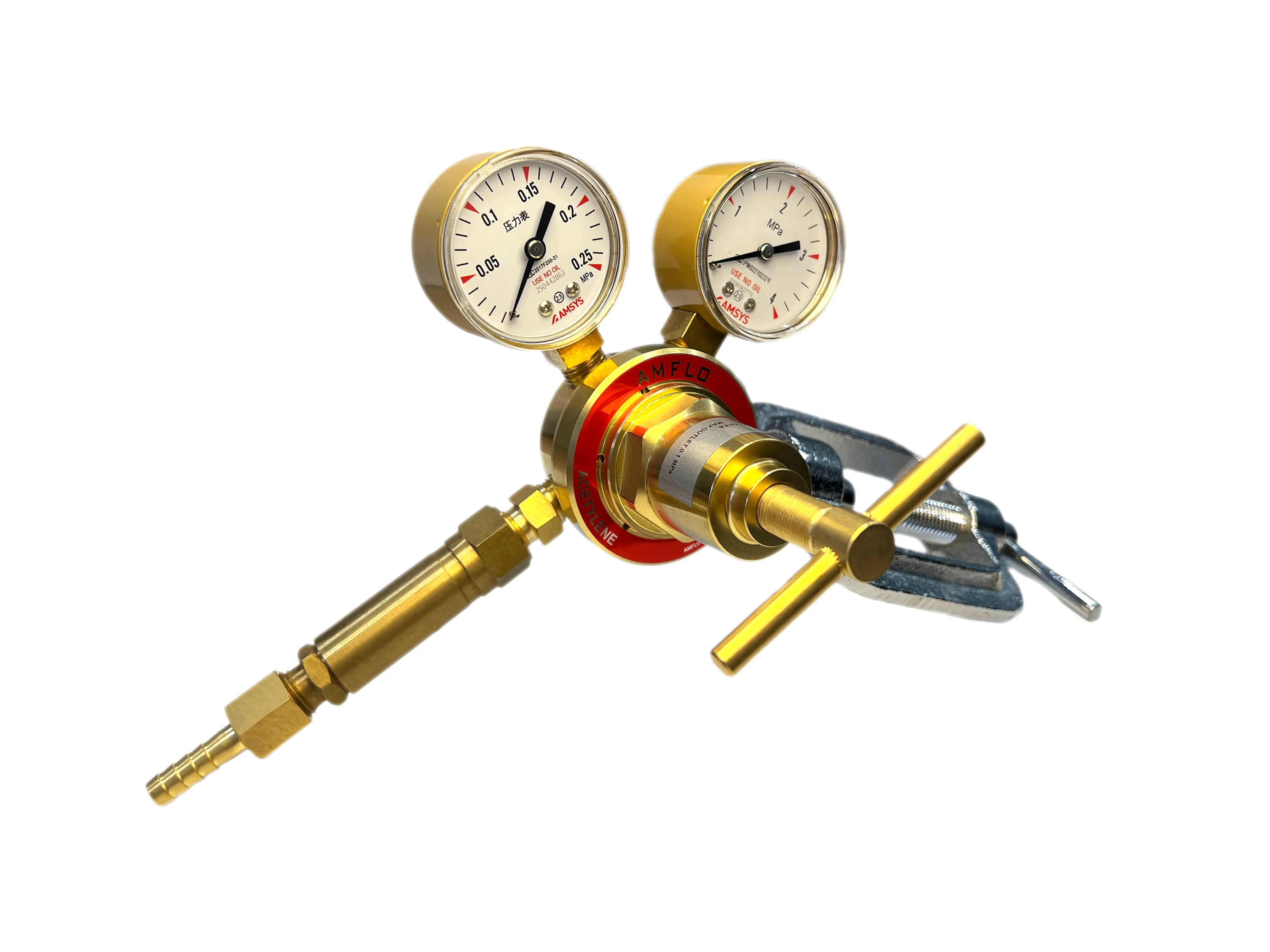 Регулятор линейный ацетиленовый AMFLO R82LY-15 (С2H2)  латунь  с 1-им манометром, давление на входе до 25 бар. произв 14м3/час / Regulator R82LY-15